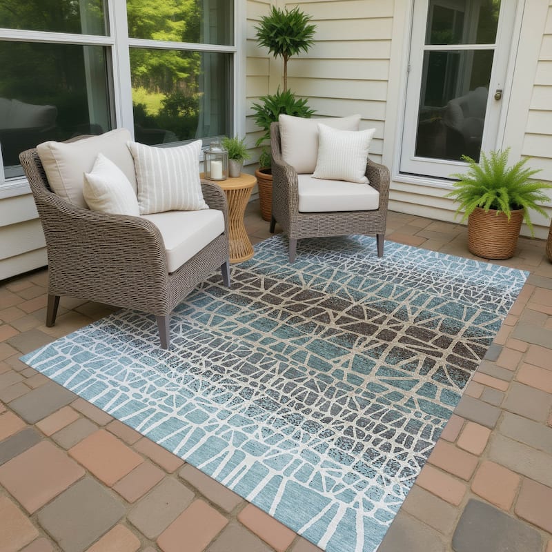 Machine Washable Indoor/ Outdoor Boho Global Chantille Rug - Teal - 2'6" x 3'10"