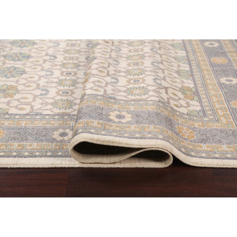 Vegetable Dye Geometric Khotan Oriental Area Rug Handmade Wool Carpet - 6'8" x 9'8"