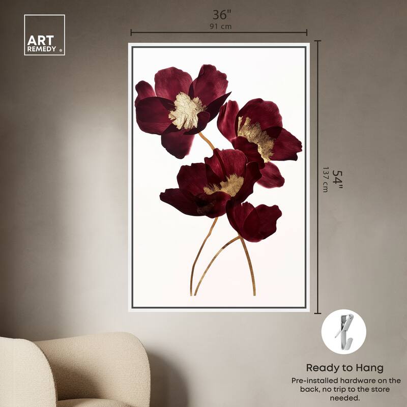 Art Remedy Wine Flowers Framed Floral Fine 1 Piece Canvas Wall Art