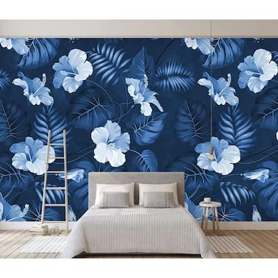 GK Wall Design Dark Floral Mirabilis Flower Blue Leaf Classical Removable Wallpaper