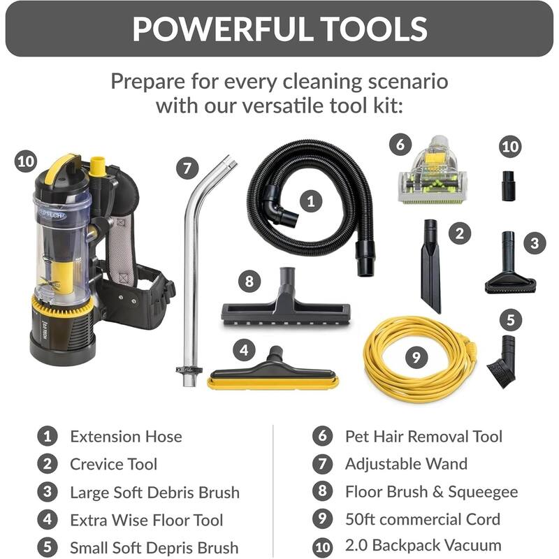 Prolux 2.0 Pro Commercial Bagless Backpack Vacuum with 1 1/2 inch Tool Kit