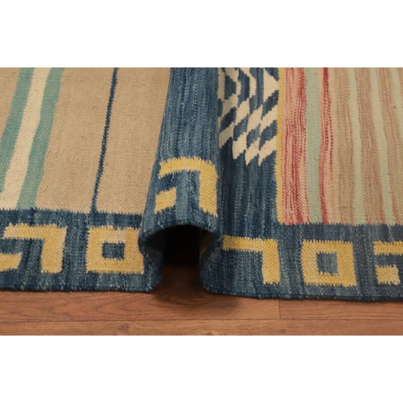 Hand Woven Oriental 100% Wool Carpet Southwestern Tribal Multi-Colored Kilim Runner Rug - 8' 1'' X 2' 2''