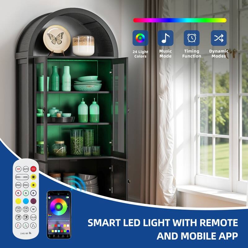 Moasis 71" Tall Arched Storage Display Cabinet with LED Light