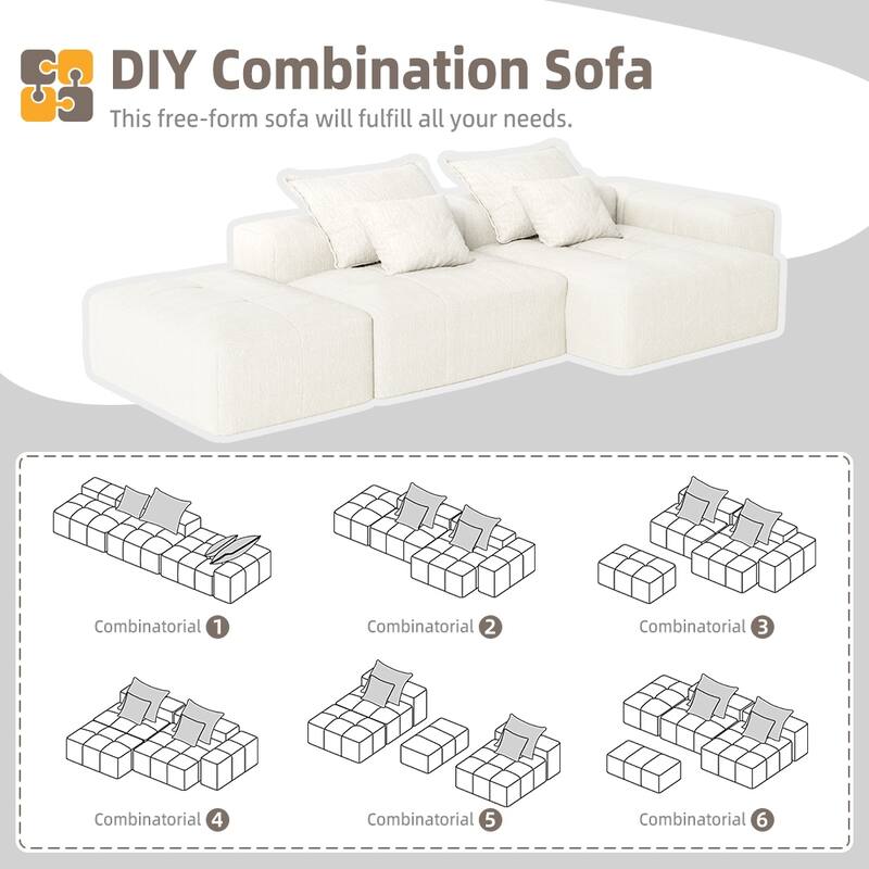 Modern 4 PCS DIY Combination Modular Sofa with Ottoman, Seat, Chaise Lounge, Armrest