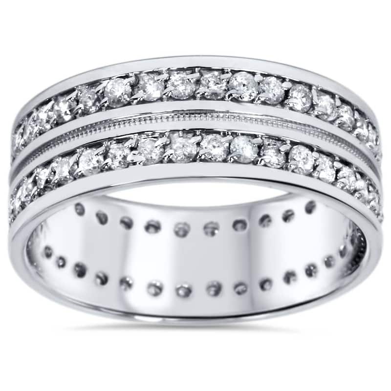 1 1/2ct Mens Diamond Eternity Ring Milgrain Accent White Gold