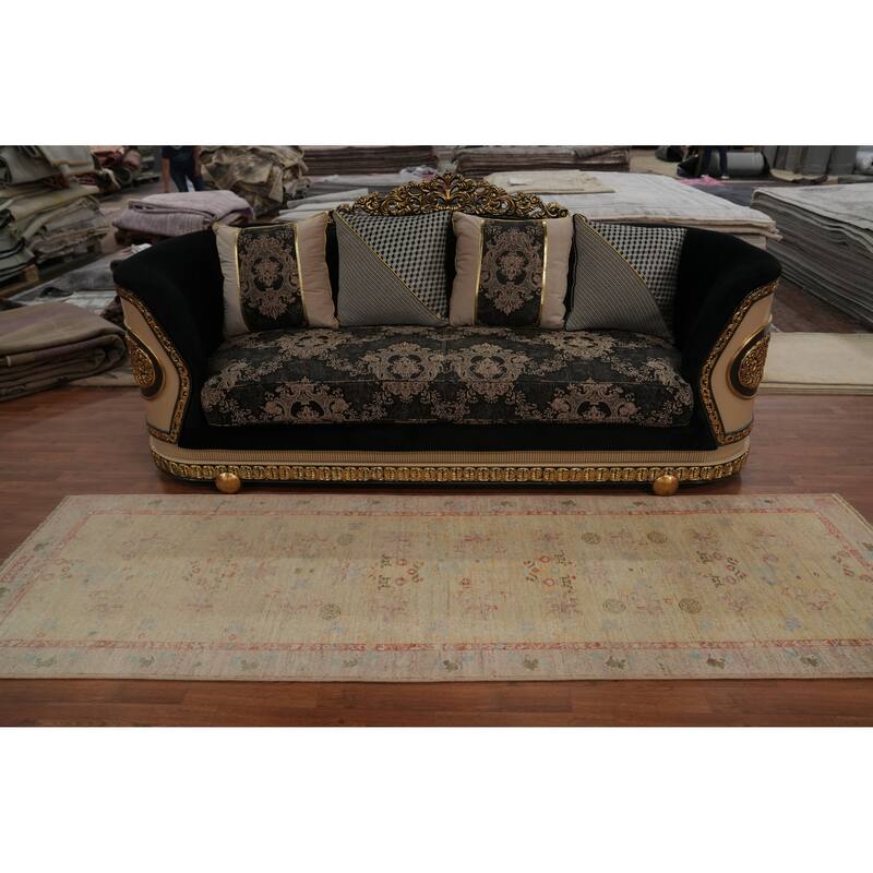 Hand Knotted Oriental 100% Wool Carpet Traditional Floral Yellow & Gold Ziegler Runner Rug - 9' 9'' X 3' 0''
