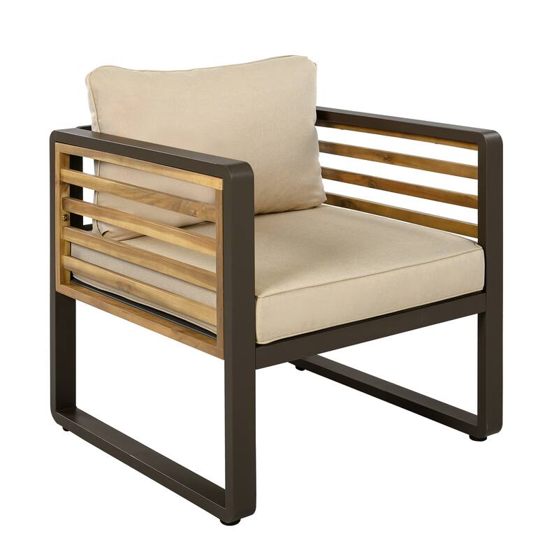 5-Person Outdoor Conversation Set with Removable Cushions and Stylish Metal Frame and Acacia Wood