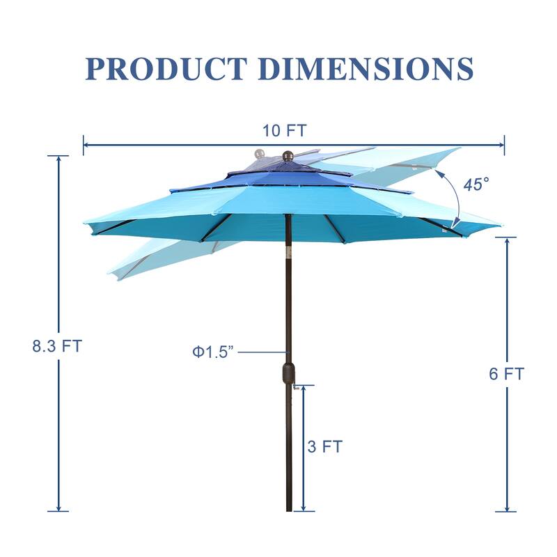Aoodor Patio Umbrella 10 ft. for Dining Table Outdoor Market Yard Use 3 Tier Ventilation (Umbrella only)