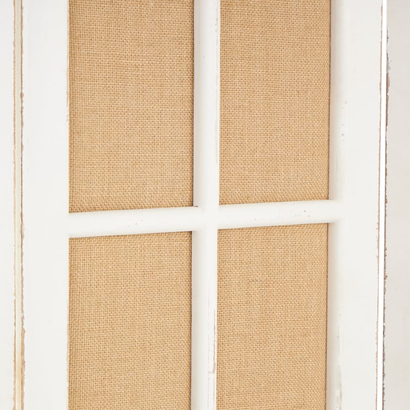 Beige Wood Hinged Foldable Partition 3 Panel Partition Room Divider Screen with Burlap Window Pane Design