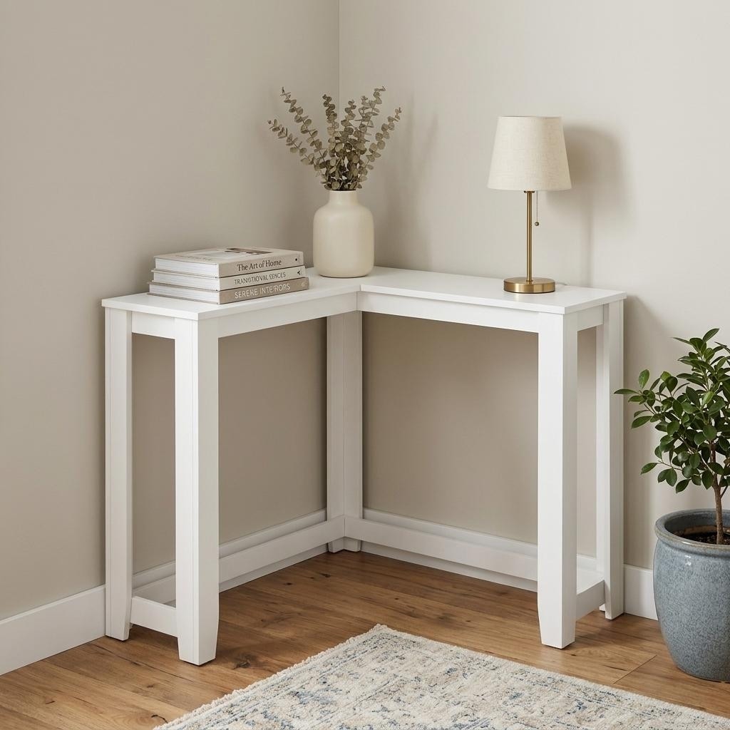 HomeRoots 36" White Wood Corner Frame Console Table - 36.00 in. x 32.00 in. x 11.75 in.