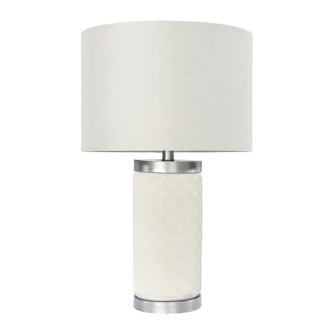 Raw Concrete Table Lamp with Imprinted Diamond Design and Metal Accents