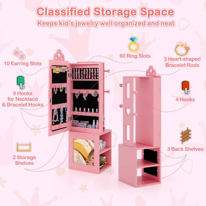 Kids Jewelry Cabinet Armoire Standing Vanity Dressing Mirror