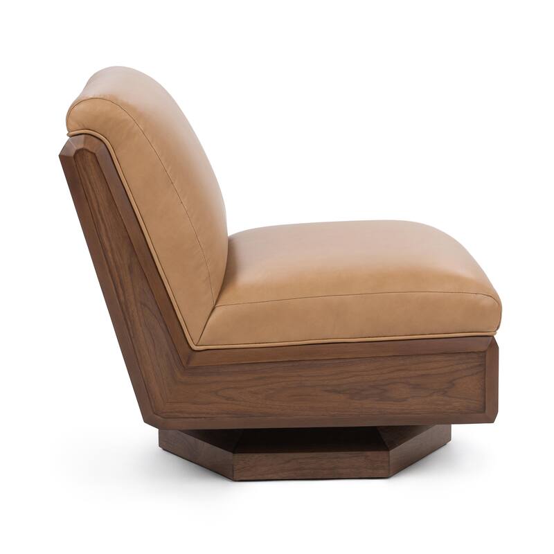 Classic Home Myla Top Grain Leather Swivel Accent Chair