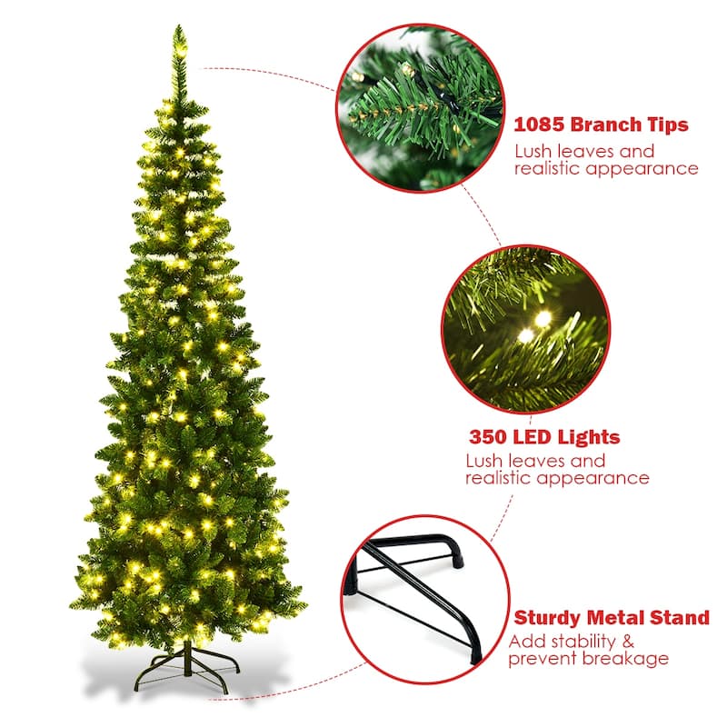 Pre-Lit PVC Artificial Pencil Christmas Tree Warm White Lights & Stand