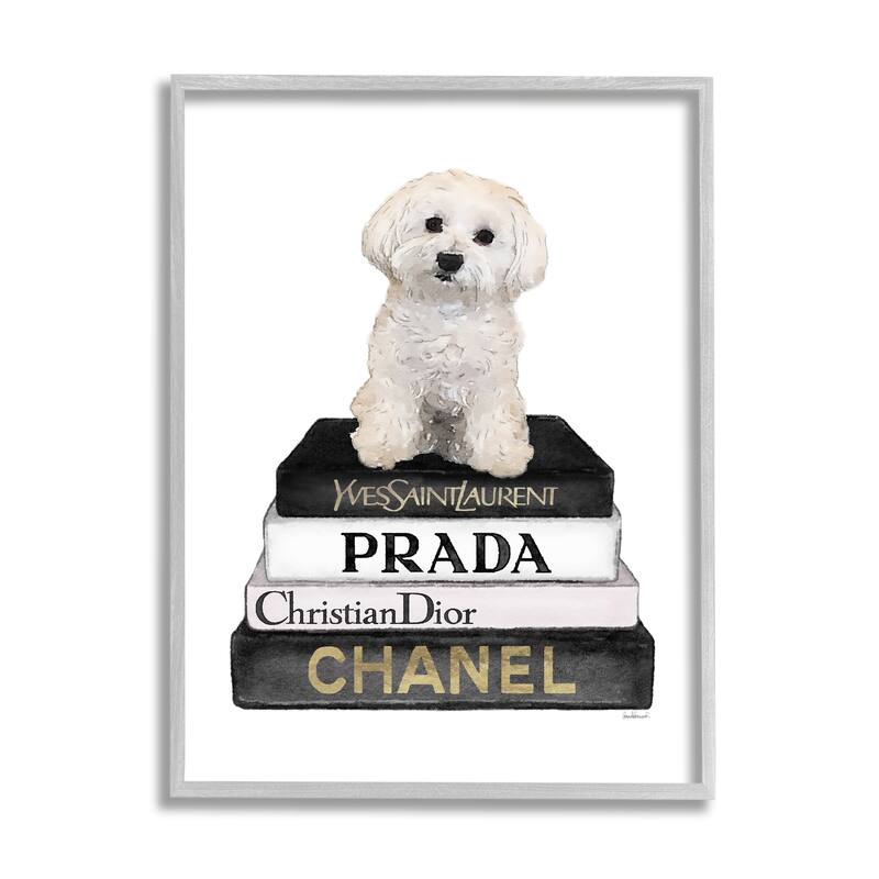 Stupell Maltese Dog Glam Pet Fashion Bookstack Framed Wall Art, Design by Amanda Greenwood - White