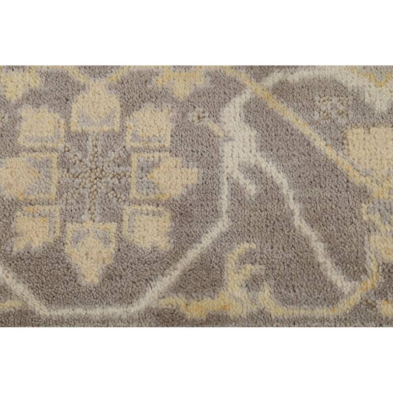 Earth Tone Oushak Indian Rug Hand-Knotted Floral Wool Carpet - 9'2"x 11'6"
