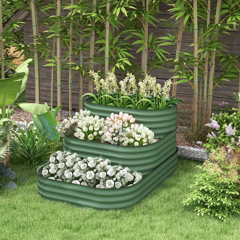 Outdoor Modular Raised Planter Box with Safety Edging, Self-Draining