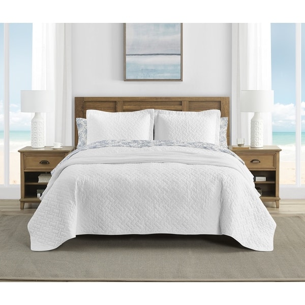 Tommy Bahama Raffia Solid White Cotton Reversible Quilt Set On Sale