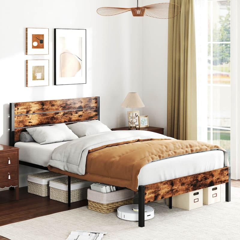 Costway Twin/Full/Queen/King Bed Frame with Tall Industrial Headboard