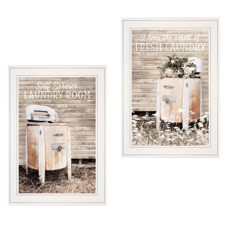 TrendyDecor4U Contemporary "Laundry Room" 2-Piece Vignette by Lori Deiter - White