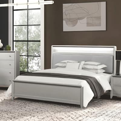 Furniture of America Milandra Modern Champagne Solid Wood Panel Bed with USB Ports