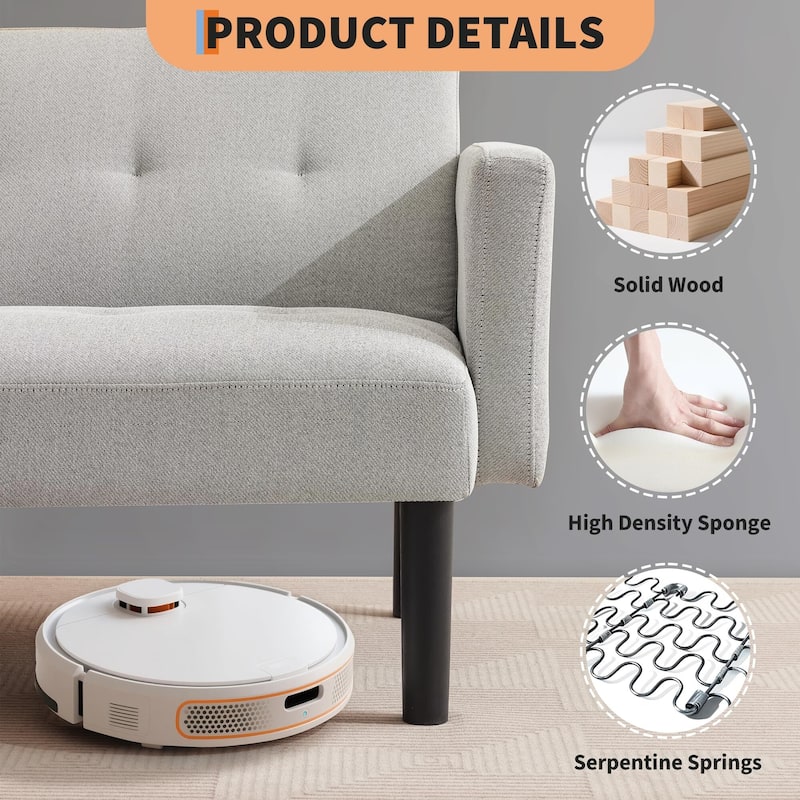 Futon Sofa Bed, Compact Loveseat, Modern Mid-Century Sleeper Sofa