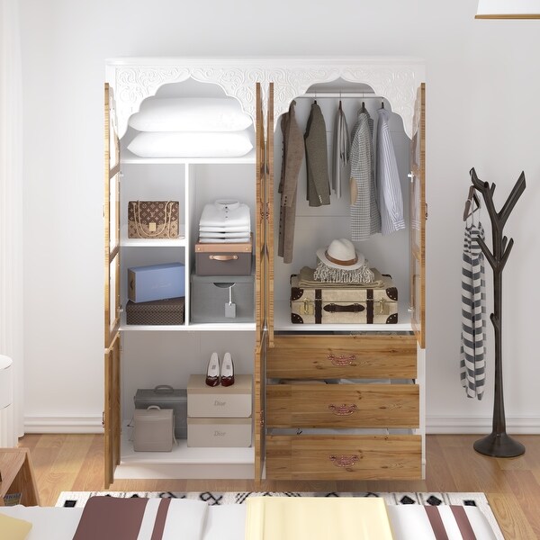 Vintage-Inspired Grand Closet Dual Wardrobe Set with Metal