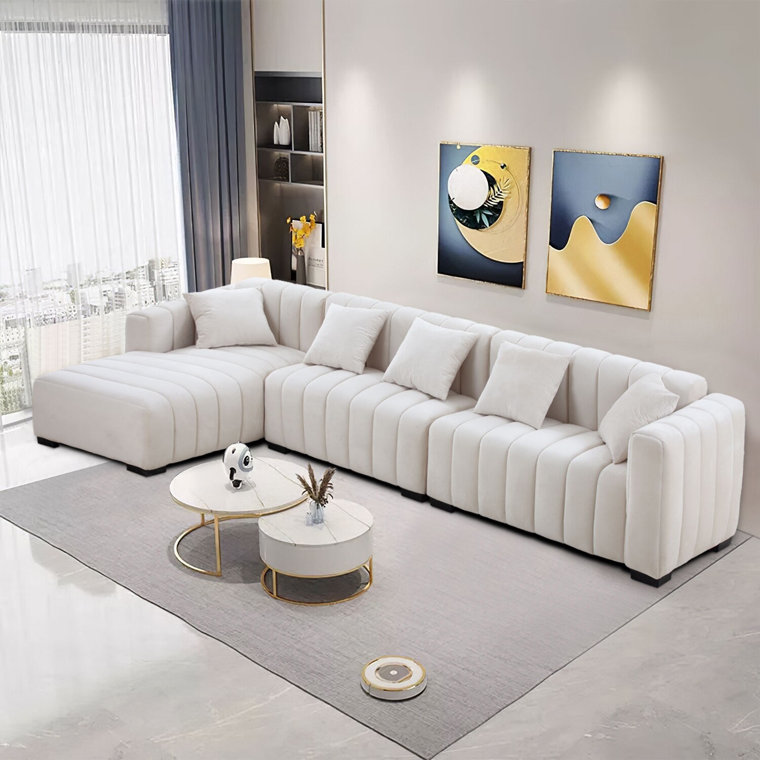Velvet tufted sofa online with chaise