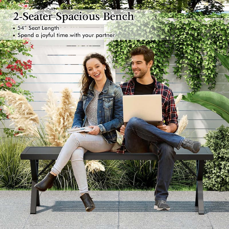 Costway 1/2 PCS 54" Patio Metal Bench with Slatted Seat & X Legs