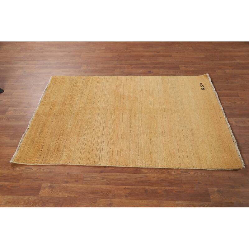 Yellow Modern Gabbeh Oriental Foyer Rug Hand-Knotted Wool Carpet - 3'4"x 4'11"