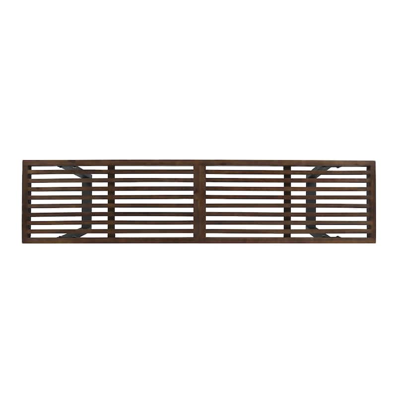 Roomfitters Modern Acacia Wood Patio Dining Bench with Iron Legs, Slat Top