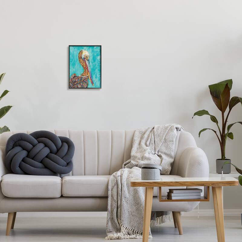 Stupell Beautiful Pelican Bird Vivid Collaged Patterns Design Framed Wall Art, Design by Lisa Morales