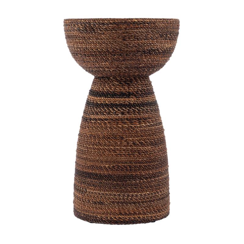 Bagshawe 13 in. W Round Wood and Abaca Rope Inlay Drum Side Table