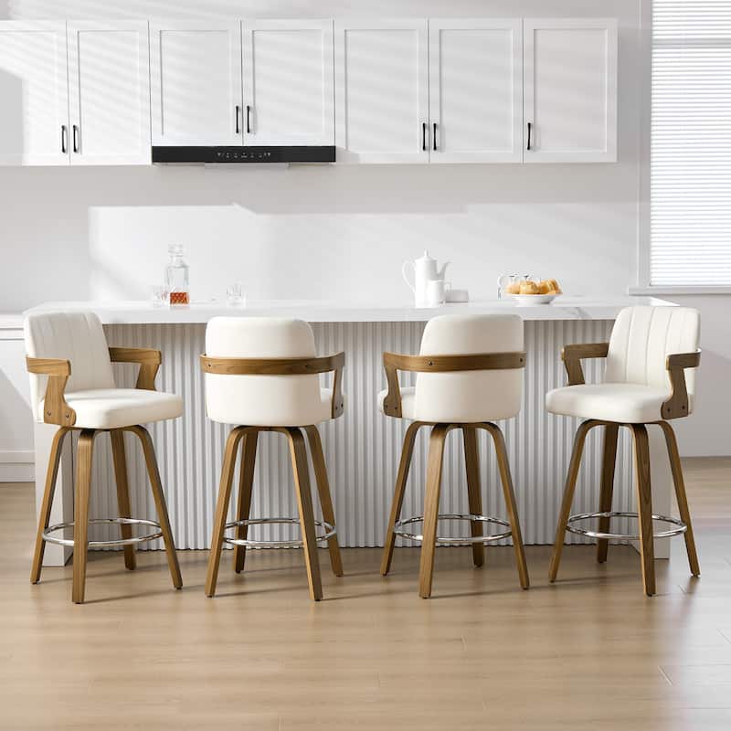 Upholstered Wood Swivel Counter Height Barstool with Arms - 37.8"H x 18.7"W x 19.29"D