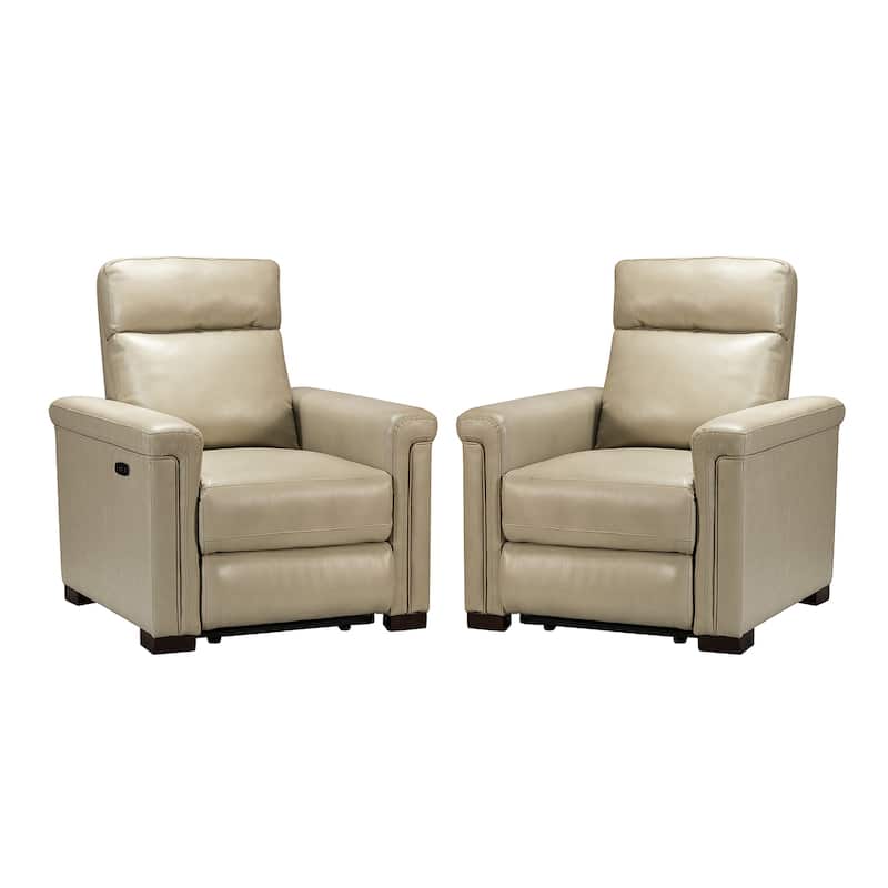 Alicia 34.65" Wide Contemporary Classic Genuine Leather Power Recliner With USB Port, Set of 2