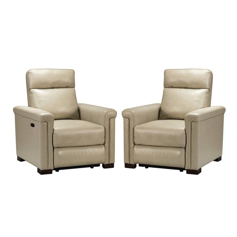 Alicia 34.65" Wide Contemporary Classic Genuine Leather Power Recliner With USB Port (Set of 2)