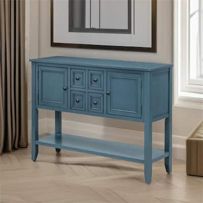 Storage Vintage Console Table with Four Small Drawers and Bottom Shelf