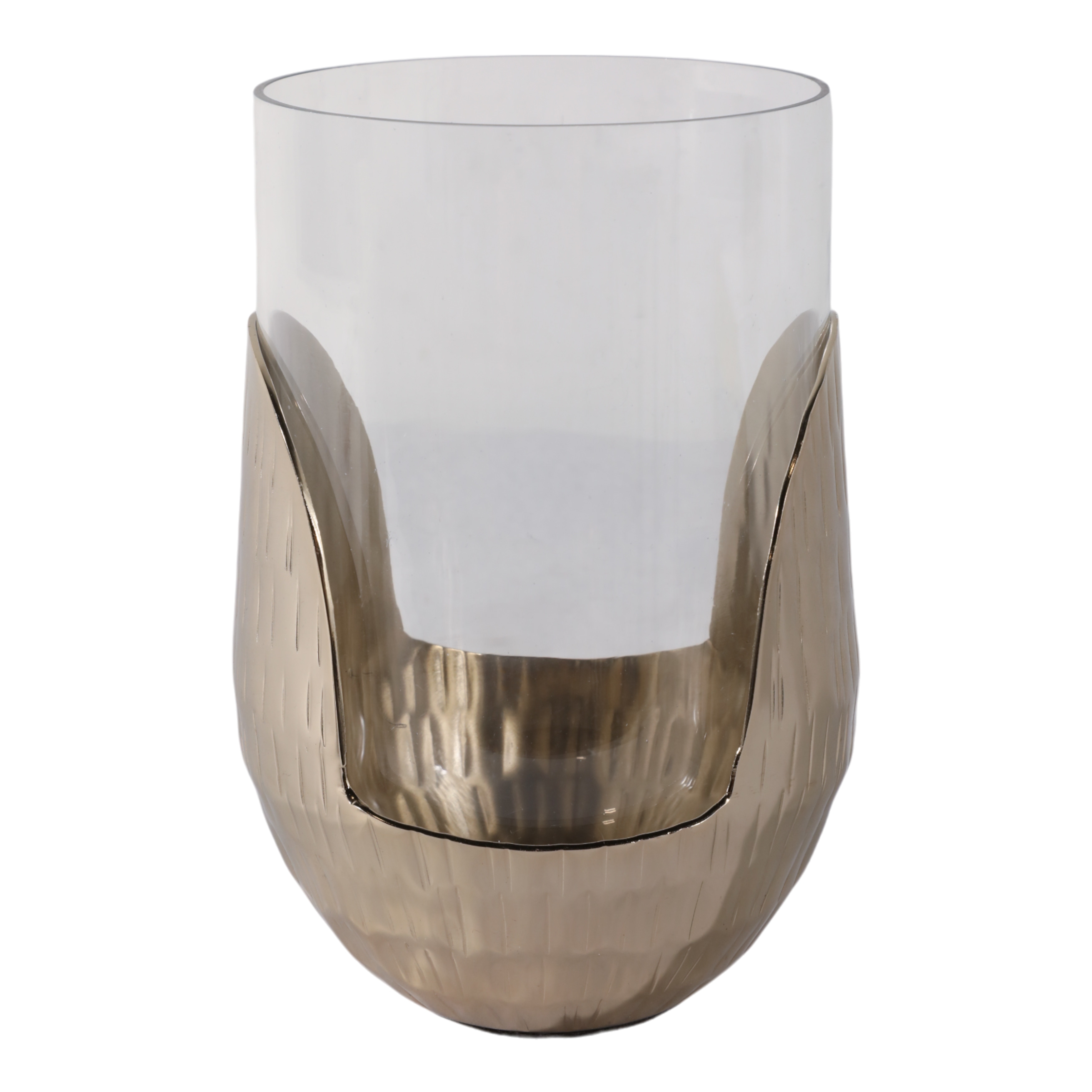 Decorative Glass Hurricane Candle Holder with Metal Base - Gold & Clear