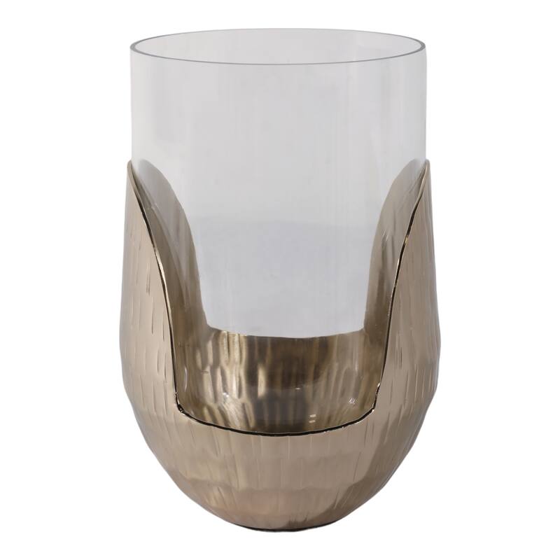 Decorative Glass Hurricane Candle Holder with Metal Base - Gold & Clear