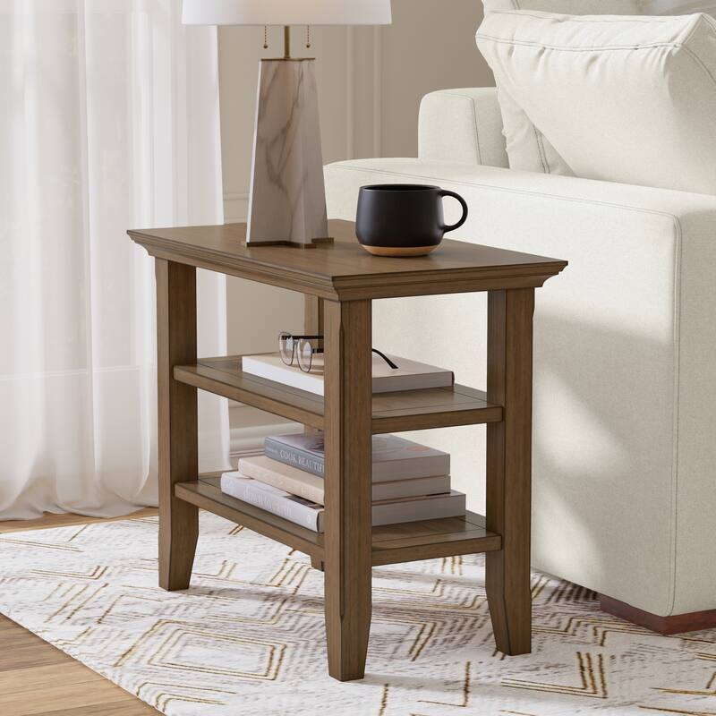 WYNDENHALL Normandy 14 inch Wide Solid Wood Transitional Narrow Side Table - 14"W x 24"D x 20"H - Rustic Natural Aged Brown