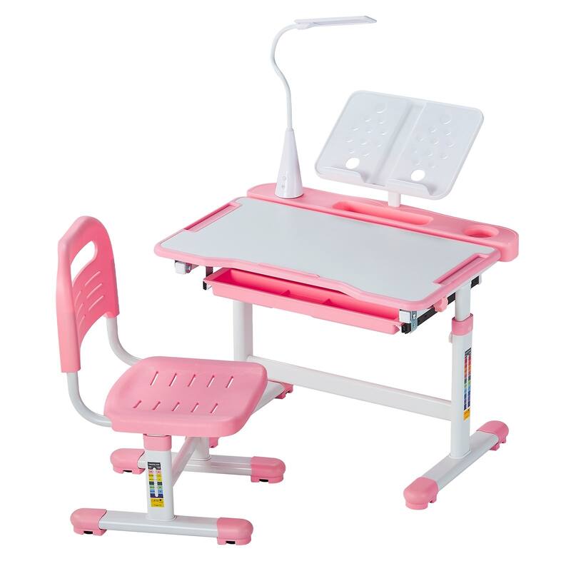 Kids Chair and Desk Set Table with Adjustable Height and Steel Frame Suitable for Any Room - 27.56 x 20.08 x (20.87 - 27.95) in
