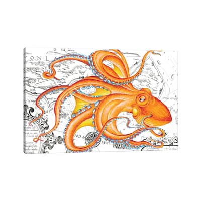 iCanvas "Orange Octopus Tentacles Vintage Map Nautical" by Seven Sirens Studios Canvas Print