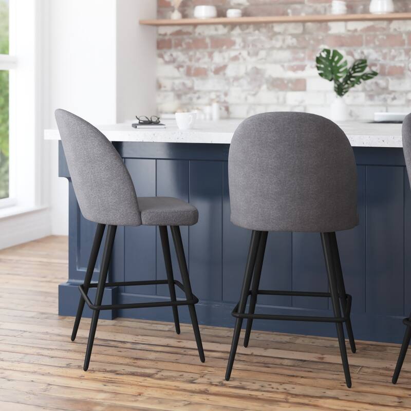 Set of 2 Upholstered Counter Stools with Steel Frames