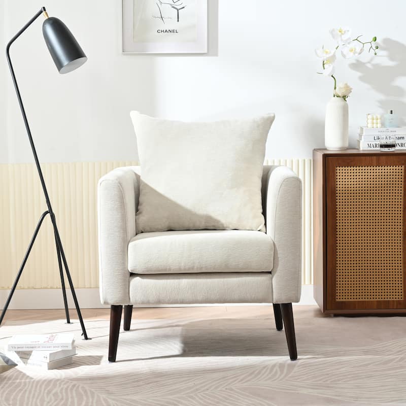 Mid-Century Modern Accent Upholstered Armchair with Pillow - Beige