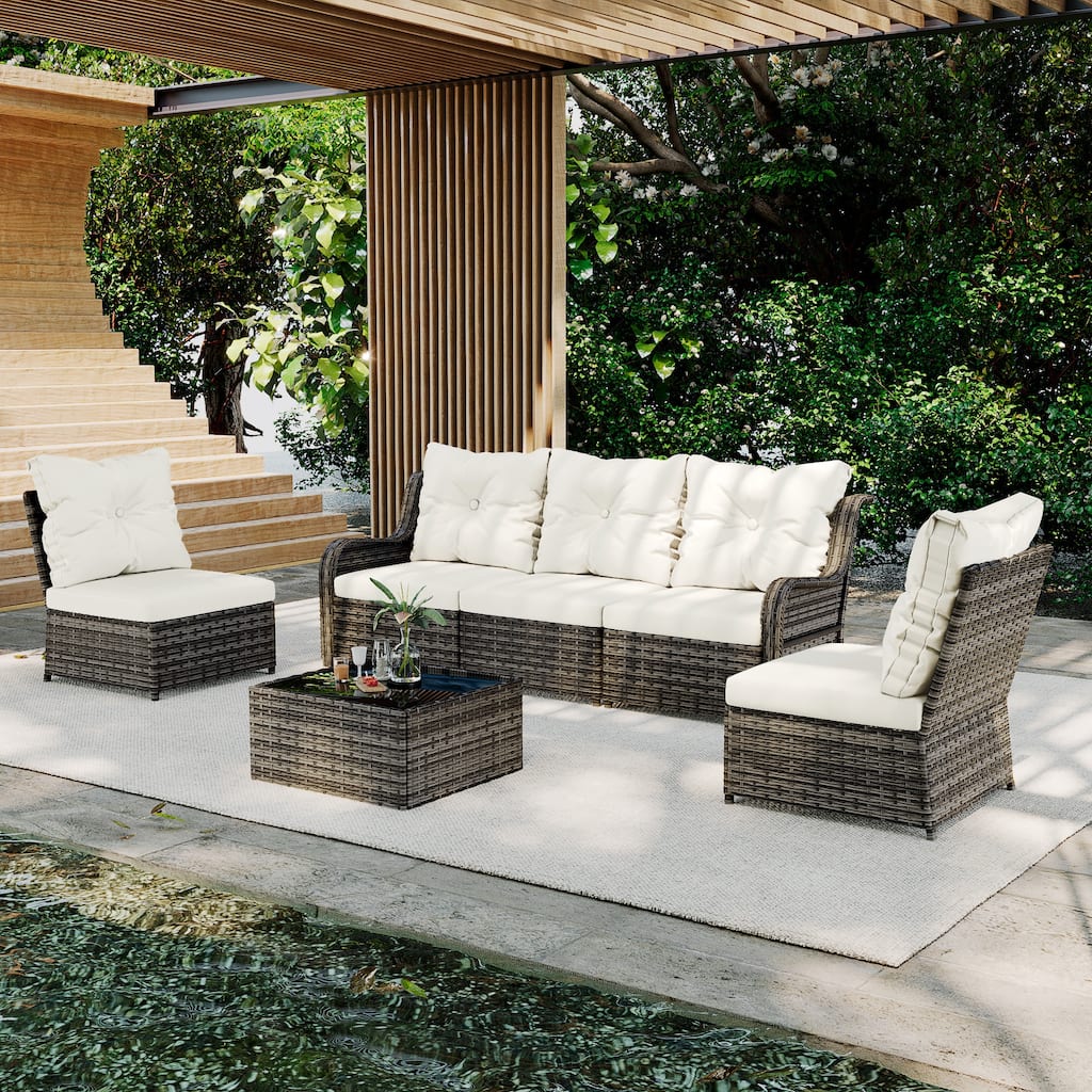 4 Piece Wicker Patio Conversation set with Table