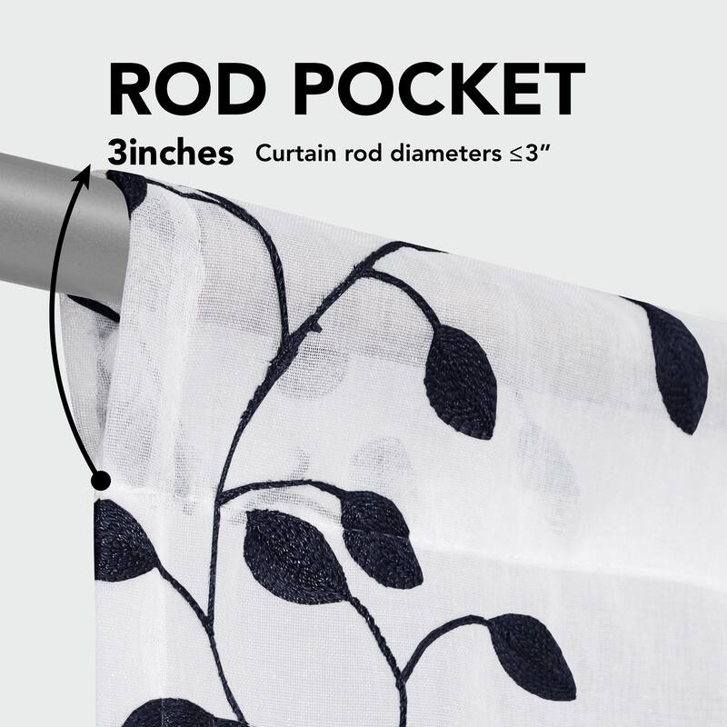 Deconovo Tie up Sheer Curtains Embroidery Pattern Shades