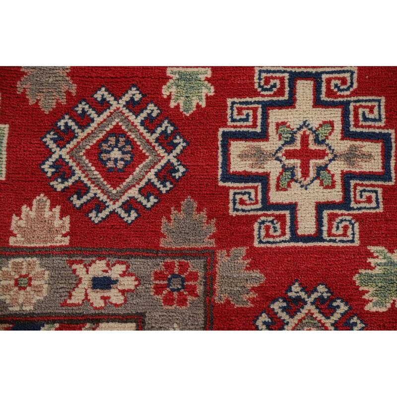 Hand Knotted Oriental 100% Wool Carpet Traditional Geometric Beige & Ivories Kazak Area Rug - 9' 9'' X 6' 8''