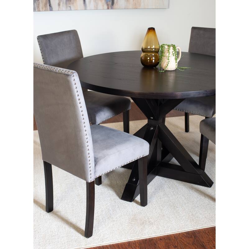 Modern 5-Piece Dining Set with Round Cross Base Table & 4 Chairs