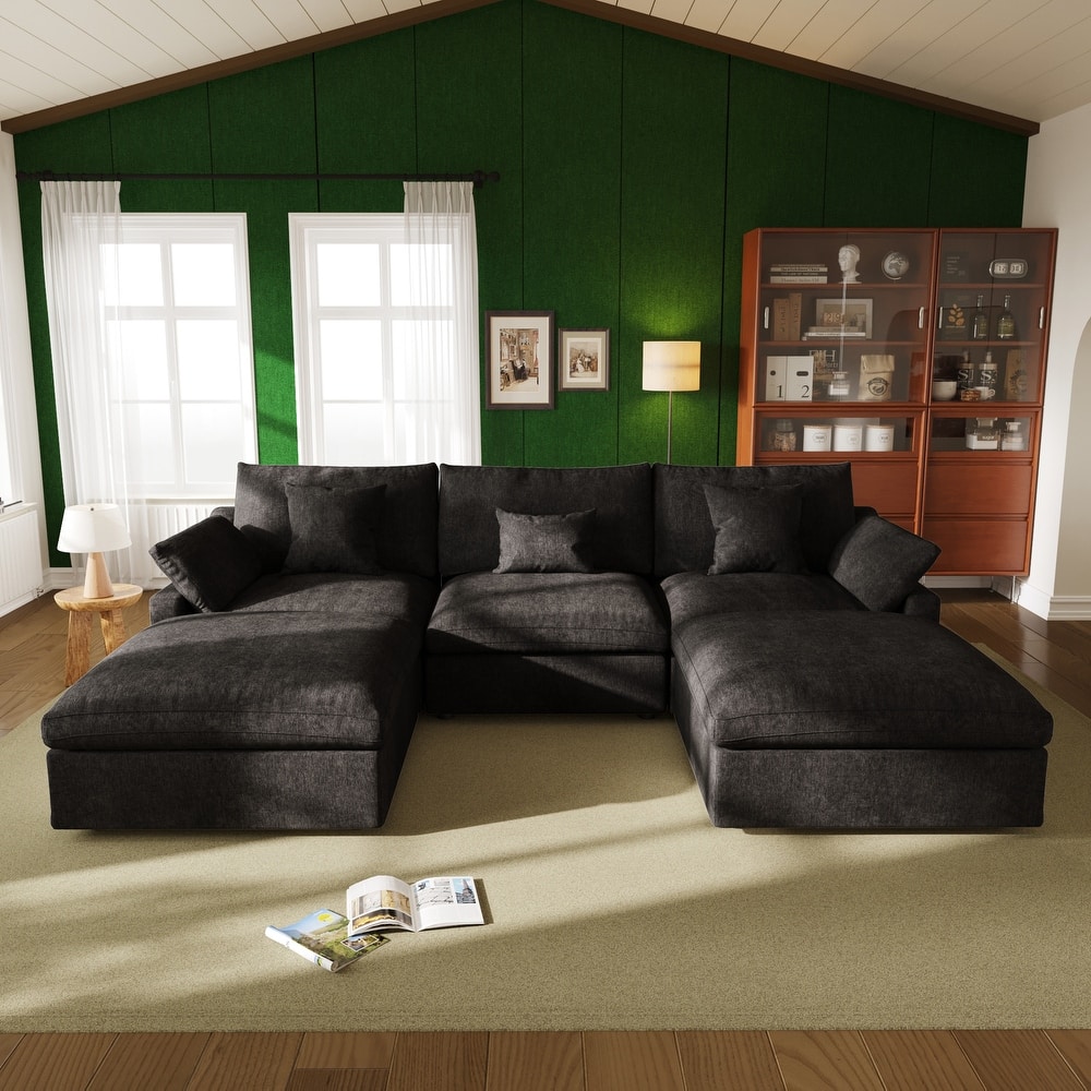 119'' Linen Upholstered Sectional Sofa 5 Seats U-shape Modular Couch