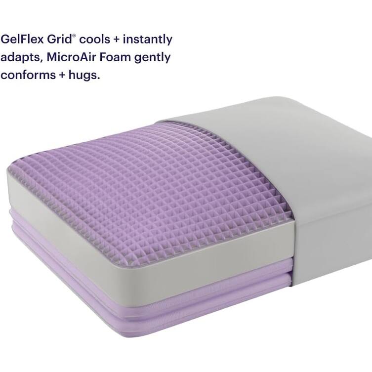 Purple - DreamLayer Modern Adjustable King Pillow with GelFlex® Grid Cooling and MicroAir™ Foam Support - White
